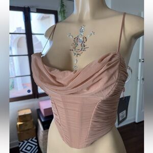 House of CB NWT tan cropped Draped Corset Top size M